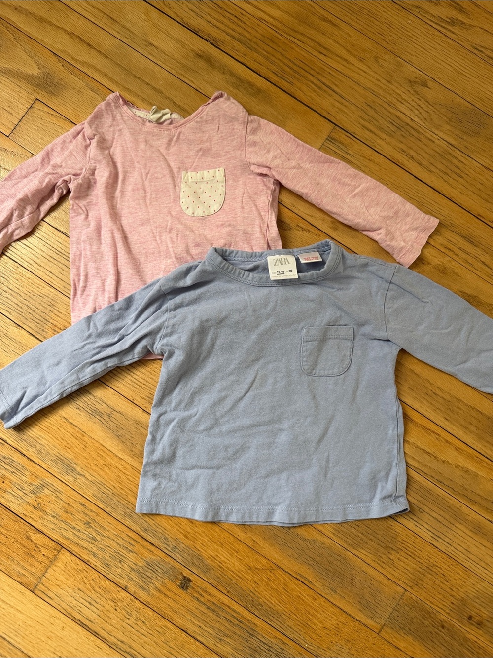 Zara Light Blue Long Sleeve Tee & Pink Layered Long Sleeve Top